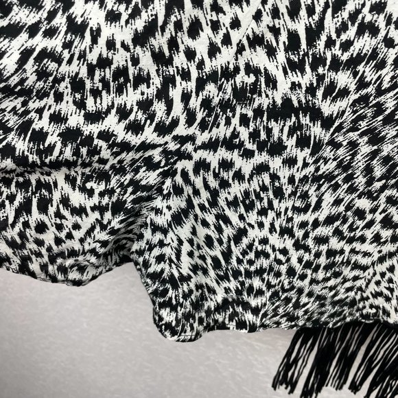 MAMIE RUTH Women S Black White Animal Print Fringe Romper Shorts Summer Outfit - Picture 5 of 8